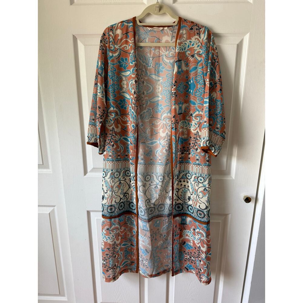 Soft‎ Surroundings Printed Kimono Duster Cardigan XS Oversized Poolside Cruise